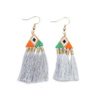 Zinc Alloy Tassel Earring, met Katoen draad & Seedbead, gold plated, Bohemien stijl & voor vrouw, nikkel, lood en cadmium vrij, 20x55mm, Verkocht door pair