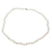 Sötvatten Pearl tröja kedja halsband, Freshwater Pearl, mässing Karbinlås, Ris, silver pläterad, för kvinna, vit, 7-8mm, Såld Per Ca 37.7 inch Strand