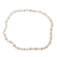 Sötvatten Pearl tröja kedja halsband, Freshwater Pearl, mässing Karbinlås, silver pläterad, för kvinna, blandade färger, 8-9mm, Såld Per Ca 38.5 inch Strand