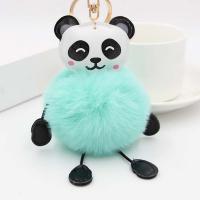 Fur Ball Pom Pom Keychain Zinc Alloy with Polyester & PU Leather Panda plated durable & fashion jewelry nickel lead & cadmium free Sold By PC