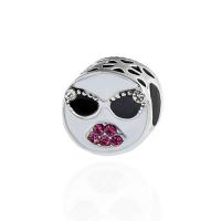 Rhinestone Zinc Alloy Beads plated DIY & enamel & with rhinestone silver color nickel lead & cadmium free 11*11mm Approx 5mm Sold By Bag