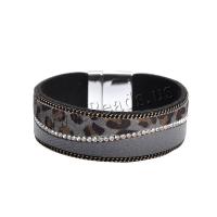 PU Leather Cord Bracelets with Zinc Alloy plated fashion jewelry & for woman & with rhinestone Sold By PC