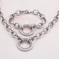 Roestvrij staal sieraden sets, armband & halsketting, plated, 2 stuks & verschillende stijlen voor de keuze & voor vrouw & met zirkonia, 200*11mm,450*11mm, Verkocht door Stel