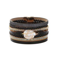 PU leder koord armbanden, met Zoetwater Parel & Zinc Alloy, plated, mode sieraden & voor vrouw & met strass, meer kleuren voor de keuze, 35mm, Lengte Ca 8.26 inch, Verkocht door PC