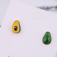 Zinklegering oorknoppen, Zinc Alloy, Avocado, plated, voor vrouw & glazuur, groen, nikkel, lood en cadmium vrij, 12*8mm, Verkocht door pair