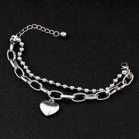 Pulseira  de jóias de aço inox, aço inoxidável, with 4cm extender chain, Coração, Camada Dupla & para mulher, cor original, 16mm, vendido para Aprox 9.70 inchaltura Strand