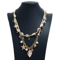 Shell Kettingen, Schelp, met Nylon Koord & Plastic Pearl & Zinc Alloy, plated, Dubbele laag & voor vrouw, Verkocht door Strand