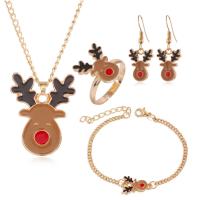 Zinklegering Sieraden Sets, vinger ring & armband & oorbel & halsketting, Zinc Alloy, plated, 4 stuks & Kerst sieraden & voor vrouw & glazuur, goud, nikkel, lood en cadmium vrij, Verkocht door Stel