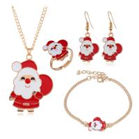 Zinklegering Sieraden Sets, vinger ring & armband & oorbel & halsketting, Zinc Alloy, plated, 4 stuks & Kerst sieraden & voor vrouw & glazuur, goud, nikkel, lood en cadmium vrij, 64*45mm, Verkocht door Stel