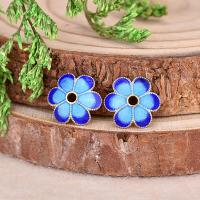 Brass Bead Cap with Cloisonne Flower gold color plated blue nickel lead & cadmium free 10mm Approx 1.6mm Sold By Bag