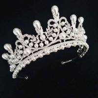 Tiaras, Cinko lydinys, su ABS plastikas pearl, sidabro spalva padengtas, moters & su Kalnų krištolas, nikelio, švino ir kadmio nemokamai, 60x125mm, Pardavė PC