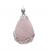 Gemstone Vedhæng Smykker, Ædelsten, med Zinc Alloy, Teardrop, sølvfarvet forgyldt, forskellige materialer til valg & Unisex,  45x30mm, Solgt af PC