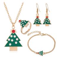 Zinklegierung Schmucksets, Fingerring & Armband & Ohrring & Halskette, Messing Haken, Weihnachtsbaum, plattiert, 4 Stück & Weihnachtsschmuck & für Frau & Emaille, goldfarben, frei von Nickel, Blei & Kadmium, 2SetsSatz/Menge, verkauft von Menge