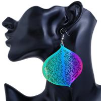 Boucles d'oreilles en alliage de zinc, laiton boucle d'oreille crochet, feuille, Placage, bijoux de mode & pour femme & creux, multicolore, protéger l'environnement, sans nickel, plomb et cadmium, 65*50mm, 2pairescouple/lot, Vendu par lot