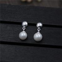 Argent sterling 925 Boucle d'oreille goutte, avec Shell Pearl, Rond, poli, bijoux de mode & pour femme, 19mmuff0c8mm, Vendu par paire