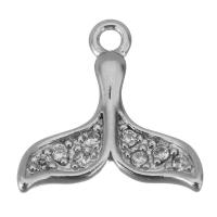 Messing hanger met micro-paved kubieke zirconia's, De staart van de zeemeermin, silver plated, micro pave zirconia, nikkel, lood en cadmium vrij, 11.50x11.50x2mm, Gat:Ca 1.5mm, 100pC's/Lot, Verkocht door Lot