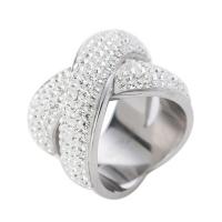 Rostfritt stål Rhinestone Fingerringar, 316L rostfritt stål, med rhinestone lera bana, olika storlek för val & för kvinna, ursprungliga färgen, 18mm, Storlek:6-9, Säljs av PC