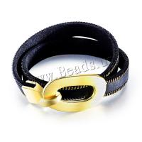 PU Cord Armbånd, med Stainless Steel, forgyldt, mode smykker & Unisex, 35x23mm, Længde Ca. 7.49 inch, 2Strands/Lot, Solgt af Lot