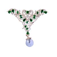 ottone spilla, with Shell Pearl, placcato, Micro spianare cubic zirconia & per la donna, nessuno, assenza di nichel,piombo&cadmio, 70x62mm, Venduto da PC