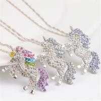 Zinc Alloy Animal Pendants Unicorn plated with rhinestone nickel lead & cadmium free Sold By PC