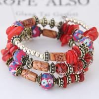 Zinklegering armbandkettingen, Zinc Alloy, met Polymer Clay & Schelp, plated, Bohemien stijl & voor vrouw, meer kleuren voor de keuze, nikkel, lood en cadmium vrij, 30mm, Binnendiameter:Ca 50mm, 12strengen/Lot, Verkocht door Lot