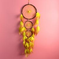 Fashion Dreamcatcher, Eisen, mit Baumwollfaden & PC Kunststoff & Feder, handgemacht, für Zuhause und Büro, gelb, 19cmuff0c85-90cm, verkauft von PC