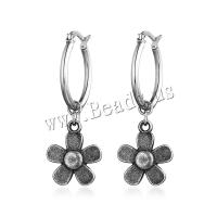 Titanium Stål Huggie Hoop Drop Earring, Flower, mode smykker & for kvinde, flere farver til valg, 3.7cm, Solgt af par