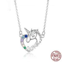 Ciúbach Zirconia Micrimhilseogra réiteodh Sterling Silver muince, 925 Sterling Silver, Unicorn, platanam plátáilte, micrea réiteach zirconia ciúbach & do bhean, Díolta Per Thart 17.7 Inse Snáithe