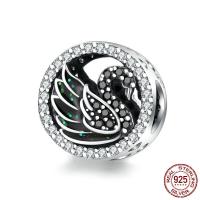 Cubic Zirconia Micro Pave Sterling Silver Pärla, 925 sterling silver, oxidation, micro bana cubic zirconia, 11x11mm, Säljs av PC