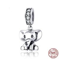 Zircon cubique Micro Pave pendentif en argent sterling, Argent sterling 925, éléphant, oxydation, pavé de micro zircon, 11x21mm, Vendu par PC