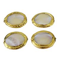 Messing kralen, met White Shell, gold plated, nikkel, lood en cadmium vrij, 24-26x19-21x5-6mm, Gat:Ca 1mm, 10pC's/Lot, Verkocht door Lot