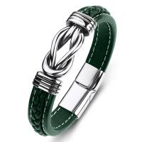 PU Leather Bracelet with Stainless Steel fashion jewelry & punk style & for man green Sold By PC