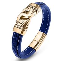 cuir PU bracelet, avec acier inoxydable, bijoux de mode & le style de punk & normes différentes pour le choix & pour homme, bleu, 12x6mm, Vendu par PC