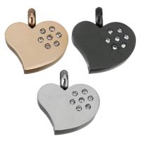 Rustfrit stål Heart Vedhæng, Stainless Steel, forgyldt, med rhinestone, flere farver til valg, 21x23x8mm, Hole:Ca. 6mm, Solgt af PC