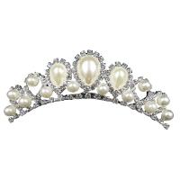 Tiaras, liga de zinco, with Pérolas de plástico ABS, cromado de cor prateada, para mulher & com strass, branco, níquel, chumbo e cádmio livre, 30x100mm, vendido por PC