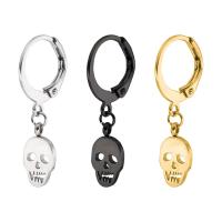 Stainless Steel Huggie Hoop Drop Earring, Skull, forgyldt, Koreansk stil & for kvinde, flere farver til valg, 10x27mm, 8pc'er/Bag, Solgt af Bag