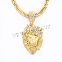 alliage de zinc collier de chandail, lion, Placage de couleur d'or, pour homme & avec strass, 32x55mm, Longueur Environ 30.7 pouce, 5Strandstoron/lot, Vendu par lot