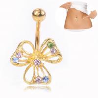 Rustfrit stål Belly Ring, Stainless Steel, med Cubic Zirconia & Zinc Alloy, Butterfly, mode smykker & hypo allergiske & for kvinde & hule, gylden, Solgt af PC