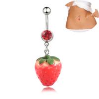 Rustfrit stål Belly Ring, Stainless Steel, med Cubic Zirconia, Strawberry, mode smykker & for kvinde, Solgt af PC