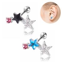 Pendientes Piercing de Oreja en Acero Inoxidable, aleación de zinc, Estrella, Joyería & para mujer & con diamantes de imitación, más colores para la opción, u7c971.2mm ,u957f6mm ,u603bu957f16mm, Vendido por UD