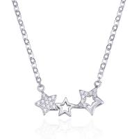 Cubic Zircon Micro bana Sterling Silver Halsband, 925 sterling silver, med 30mm extender kedja, Star, platinerade, micro bana cubic zirconia & för kvinna, 20.2x11.1, Såld Per Ca 15.7 inch Strand