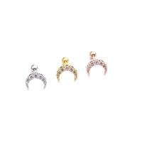 Messing Stud ørering, rustfrit stål ørering indlæg, Moon, forgyldt, Micro Pave cubic zirconia & for kvinde, flere farver til valg, nikkel, bly & cadmium fri, 6mm, 5pc'er/Bag, Solgt af Bag