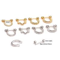 Messing piercing oorbel, roestvrij staal oorbel bericht, plated, verschillende stijlen voor de keuze & micro pave zirconia & voor vrouw, nikkel, lood en cadmium vrij, 8mm, 5pC's/Bag, Verkocht door Bag