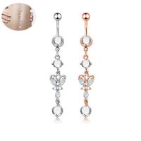 Rustfrit stål Belly Ring, Stainless Steel, med Cubic Zirconia & Messing, mode smykker & for kvinde, flere farver til valg, Solgt af PC