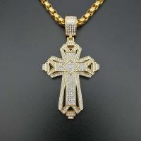 Pendants Cruach Cross dhosmálta, Cruach dhosmálta, plátáilte, jewelry faisin & unisex & le rhinestone, órga, 45x81mm, Díolta De réir PC