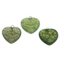 Dragon Veins Agaat Hanger, met Messing, Hart, platinum plated, mode sieraden & DIY, groen, 22x20x7.50mm, Gat:Ca 1.8mm, 5pC's/Bag, Verkocht door Bag