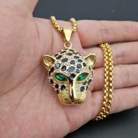 Rustfrit stål Animal Pendler, Stainless Steel, med Rhinestone, Leopard, forgyldt, mode smykker & Unisex, gylden, 34x53mm, Solgt af PC