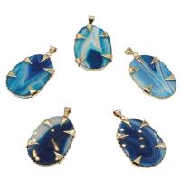 Pendentif Agate dentelle, agate lace, avec laiton, Placage de couleur d'or, blue ciel, 55*33*5.5mm-55*35*5mm, Trou:Environ 2.5mm, Vendu par PC