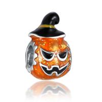 Zinc Alloy European Beads Pumpkin silver color plated enamel orange nickel lead & cadmium free 10-15mm Approx 4-4.5mm Sold By Bag