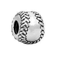 Lo zinco in lega European Beads, lega in zinco, Baseball, placcato argento antico, assenza di nichel,piombo&cadmio, 10-15mm, Foro:Appross. 4-4.5mm, 20PC/borsa, Venduto da borsa